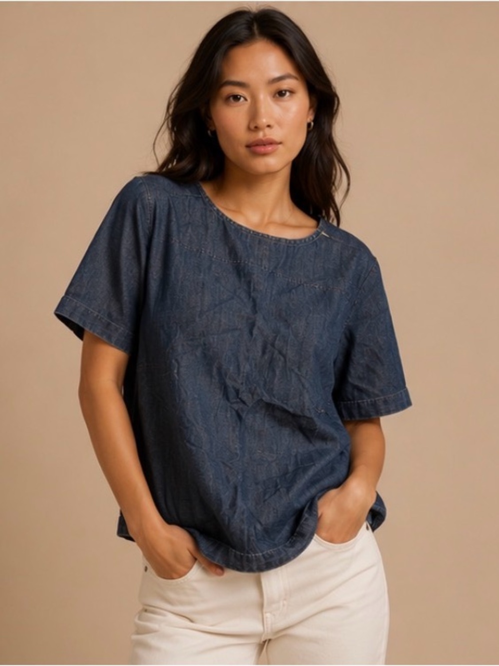 Martha Stewart Everyday Chambray Denim Top Size Small